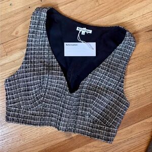 Reformation Black and White Plaid Tweed Zuri Top
